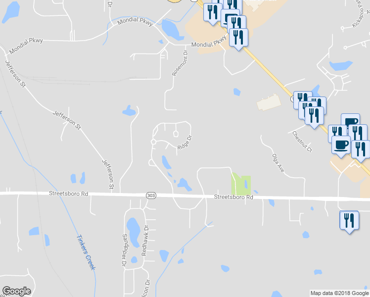 map of restaurants, bars, coffee shops, grocery stores, and more near 9389 Hickory Ridge Drive in Streetsboro