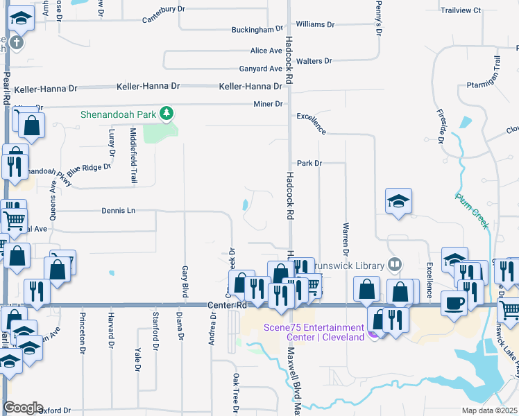 map of restaurants, bars, coffee shops, grocery stores, and more near 1220 Hadcock Road in Brunswick