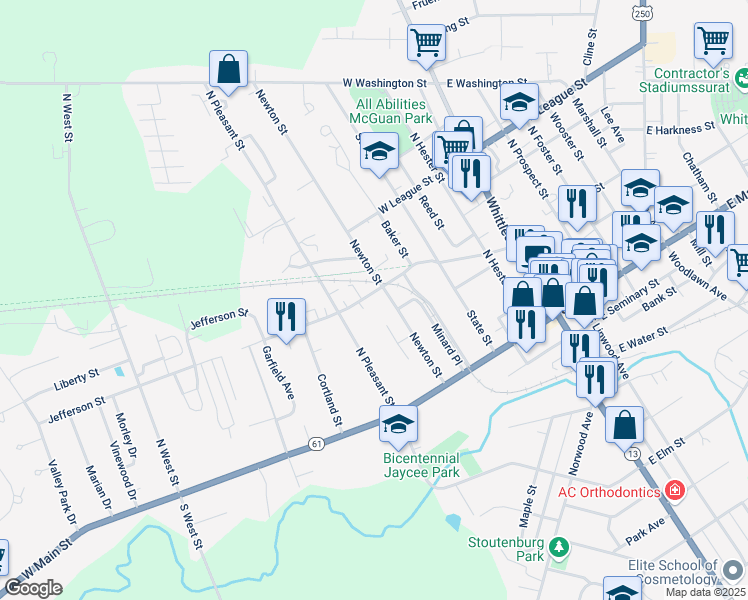 map of restaurants, bars, coffee shops, grocery stores, and more near 37 Newton Street in Norwalk
