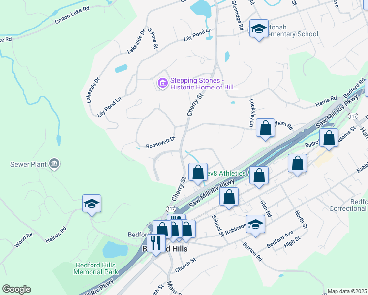 map of restaurants, bars, coffee shops, grocery stores, and more near 400 Cherry Street in Bedford Hills