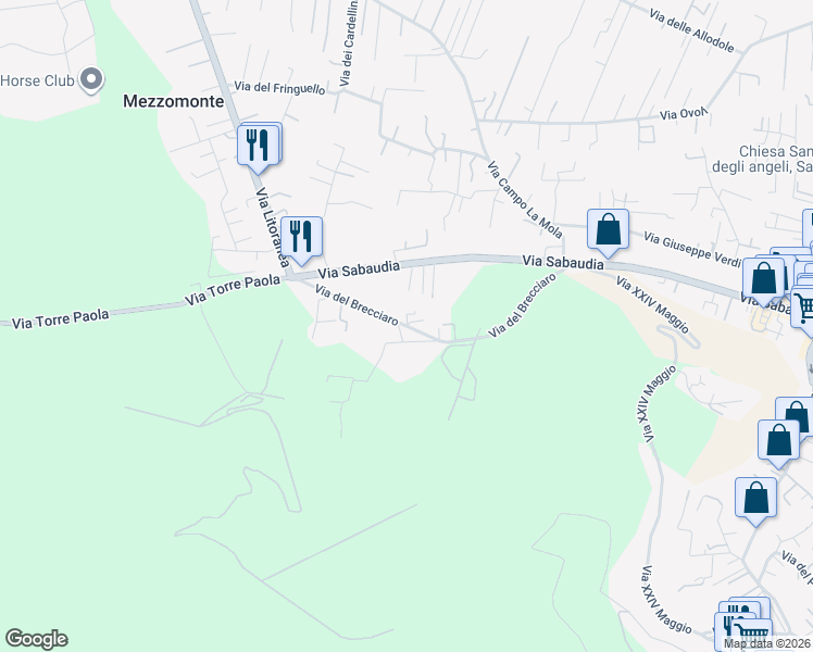 map of restaurants, bars, coffee shops, grocery stores, and more near 20 Via del Brecciaro in San Felice Circeo