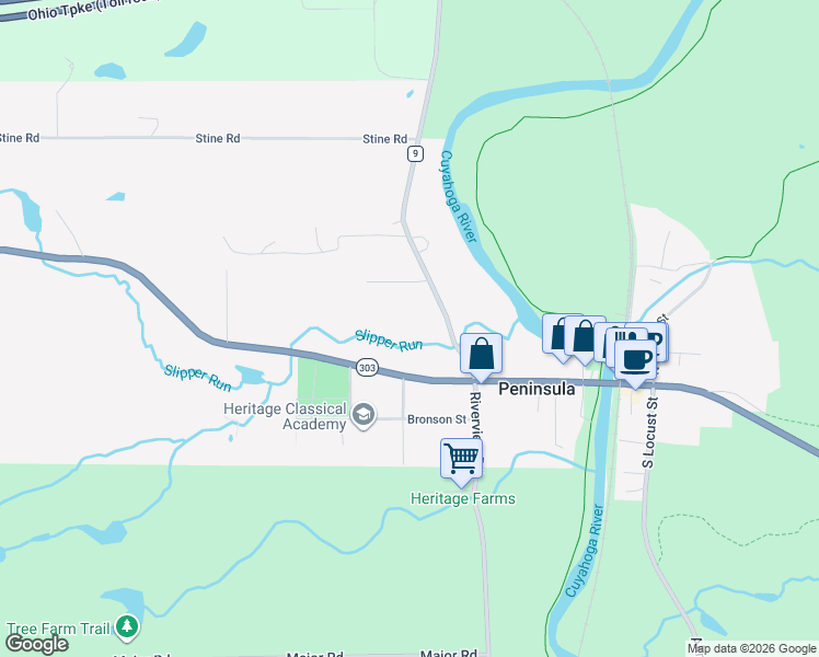 map of restaurants, bars, coffee shops, grocery stores, and more near 6238 Riverview Road in Peninsula