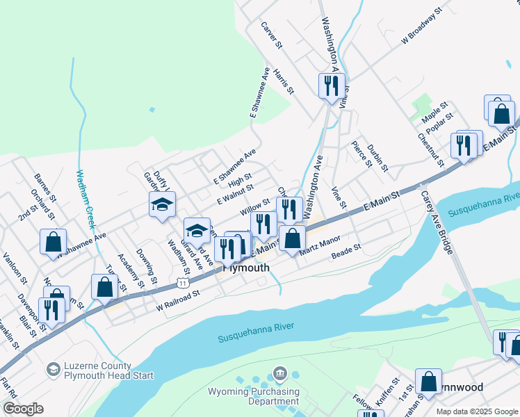 map of restaurants, bars, coffee shops, grocery stores, and more near 111 Church Street in Plymouth