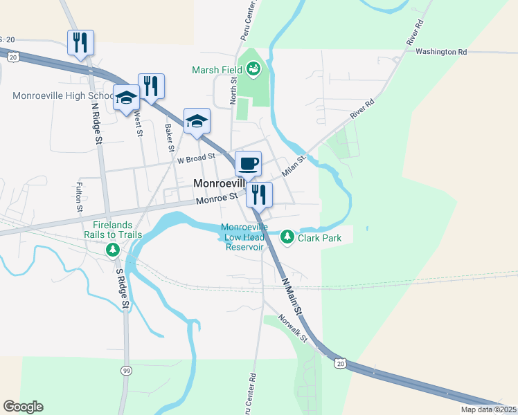 map of restaurants, bars, coffee shops, grocery stores, and more near 60 South Main Street in Monroeville