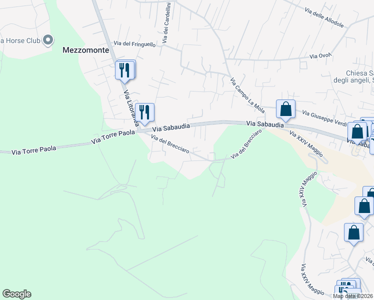 map of restaurants, bars, coffee shops, grocery stores, and more near 20 Via del Brecciaro in San Felice Circeo