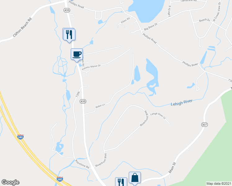 map of restaurants, bars, coffee shops, grocery stores, and more near Robin Lane in Lackawanna County