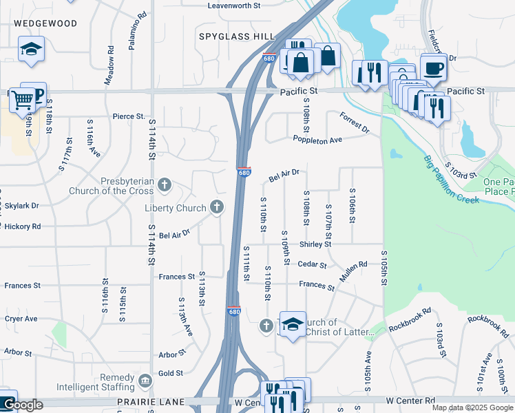 map of restaurants, bars, coffee shops, grocery stores, and more near 1537 South 110th Street in Omaha