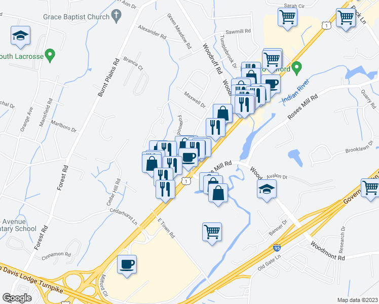 map of restaurants, bars, coffee shops, grocery stores, and more near 315 Foxwood Lane in Milford