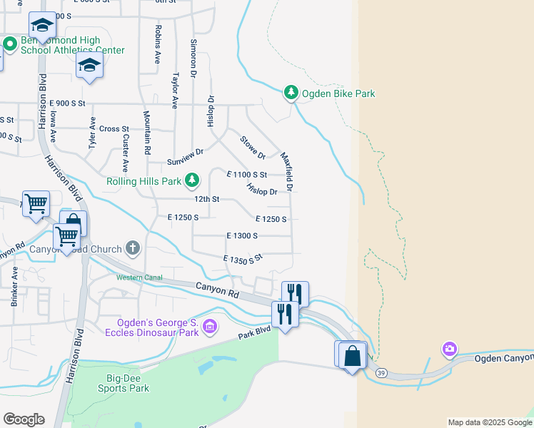 map of restaurants, bars, coffee shops, grocery stores, and more near 1642 Victory Drive in Ogden