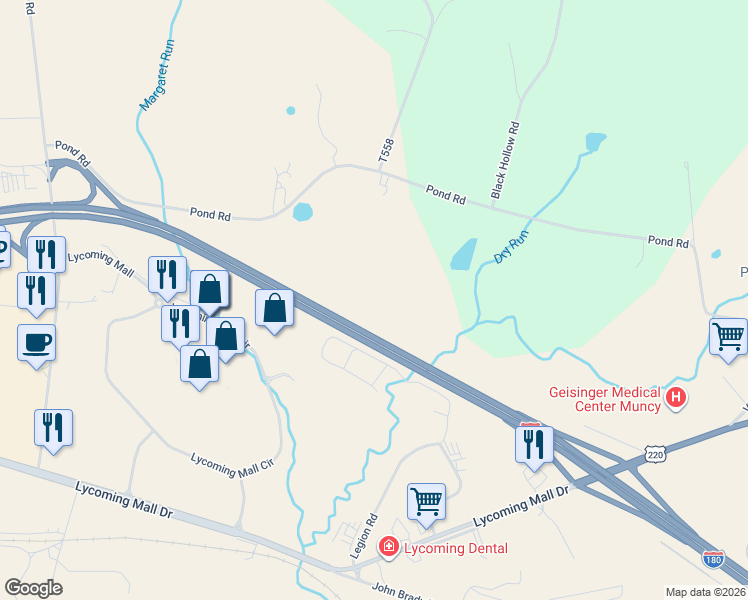 map of restaurants, bars, coffee shops, grocery stores, and more near in Pennsdale