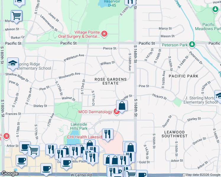 map of restaurants, bars, coffee shops, grocery stores, and more near 1606 South 170th Street in Omaha