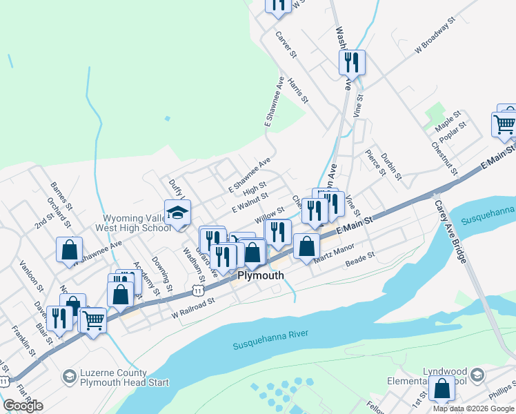 map of restaurants, bars, coffee shops, grocery stores, and more near 90 High Street in Plymouth