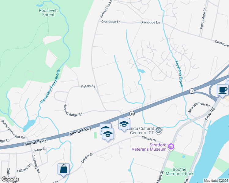 map of restaurants, bars, coffee shops, grocery stores, and more near 550 James Farm Road in Stratford