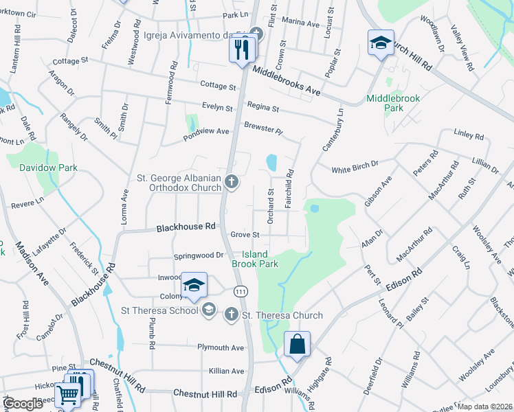 map of restaurants, bars, coffee shops, grocery stores, and more near 5 Chestnut Street in Trumbull