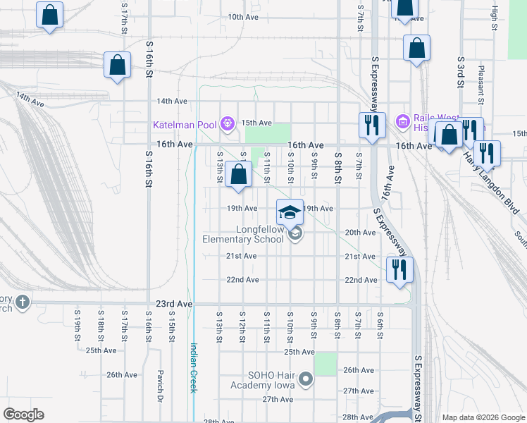 map of restaurants, bars, coffee shops, grocery stores, and more near 1816 South 11th Street in Council Bluffs