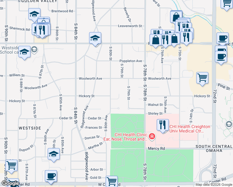 map of restaurants, bars, coffee shops, grocery stores, and more near 1602 South 79th Avenue in Omaha