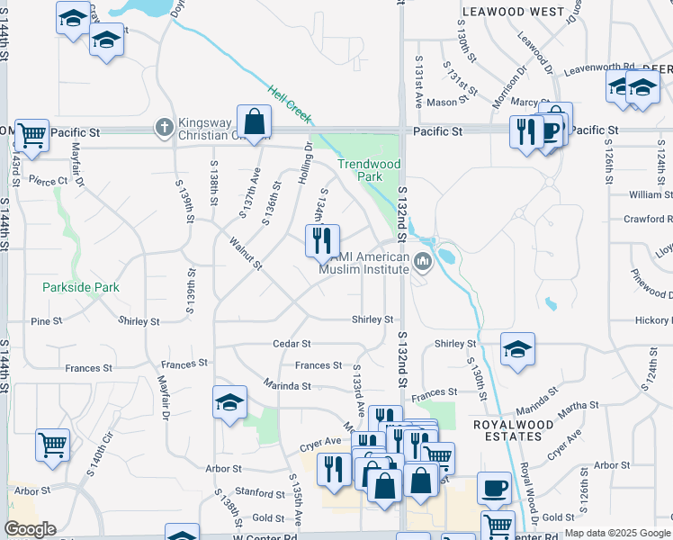 map of restaurants, bars, coffee shops, grocery stores, and more near 13416 Pine Street in Omaha
