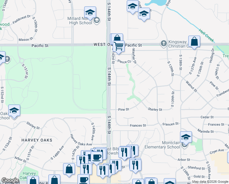 map of restaurants, bars, coffee shops, grocery stores, and more near 1412 South 143rd Street in Omaha