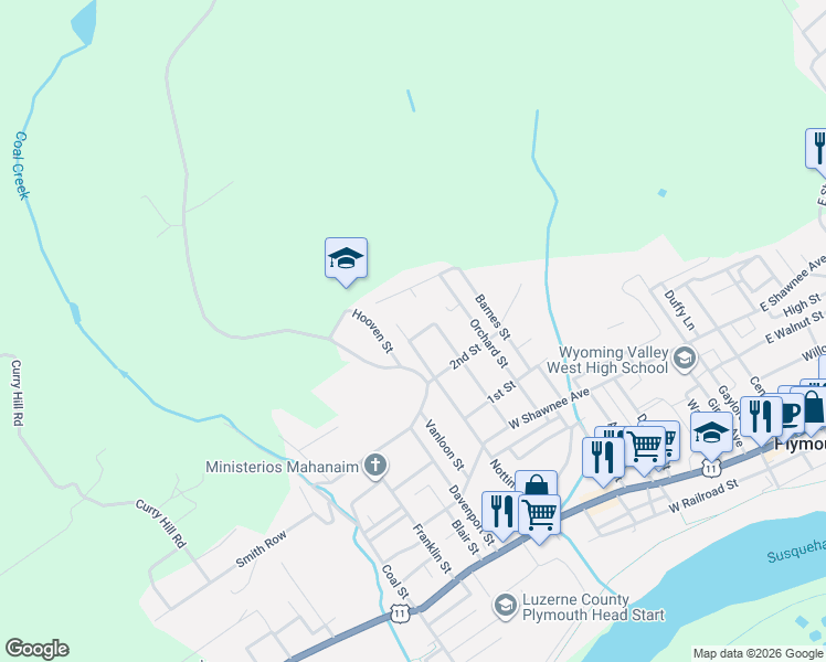 map of restaurants, bars, coffee shops, grocery stores, and more near 276 Nottingham Street in Plymouth