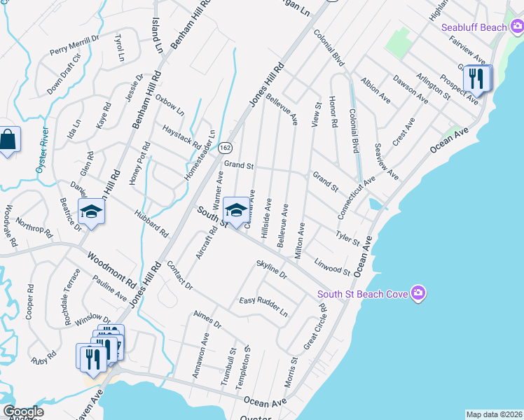 map of restaurants, bars, coffee shops, grocery stores, and more near 52 Hillside Avenue in West Haven