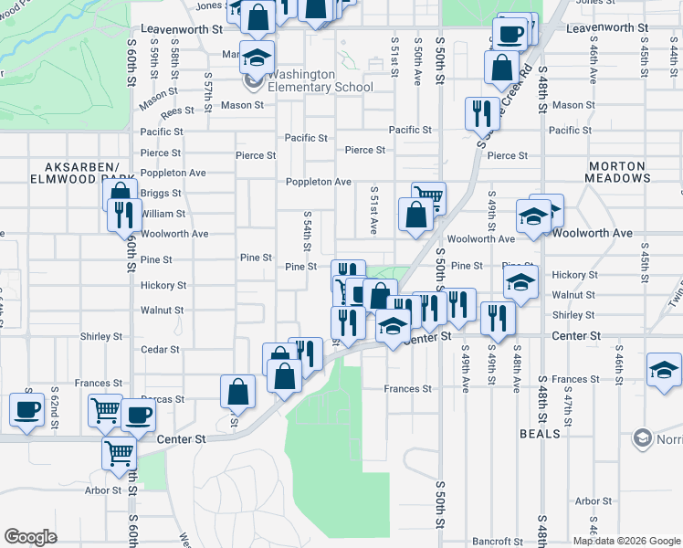 map of restaurants, bars, coffee shops, grocery stores, and more near 1602 South 52nd Street in Omaha