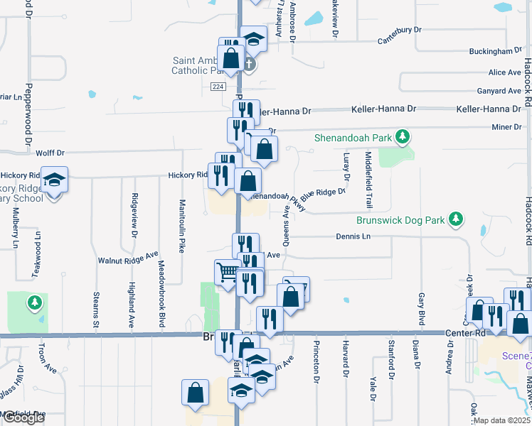 map of restaurants, bars, coffee shops, grocery stores, and more near 4274 Settlers Way in Brunswick
