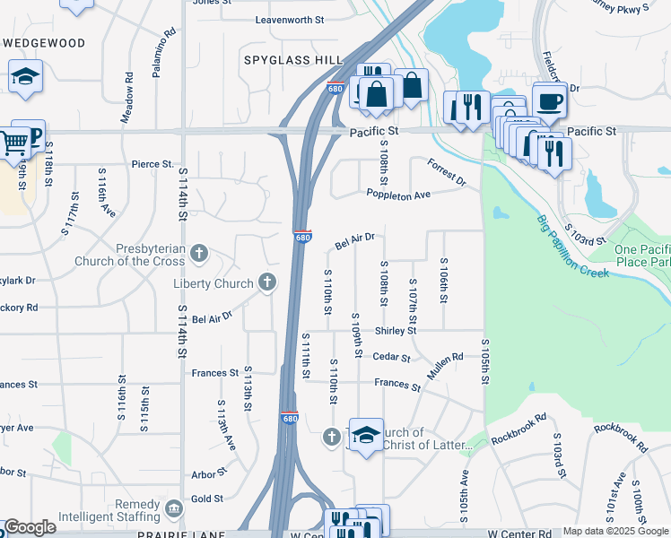 map of restaurants, bars, coffee shops, grocery stores, and more near 1537 South 110th Street in Omaha