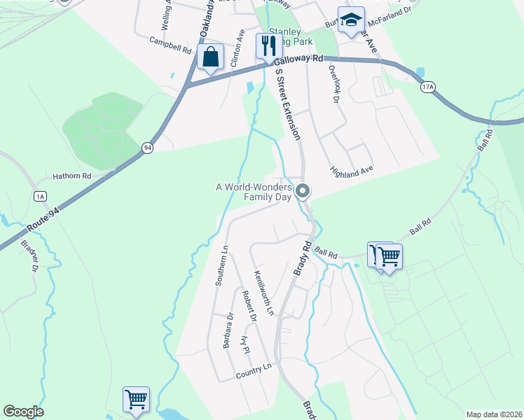 map of restaurants, bars, coffee shops, grocery stores, and more near 14 Southern Lane in Warwick