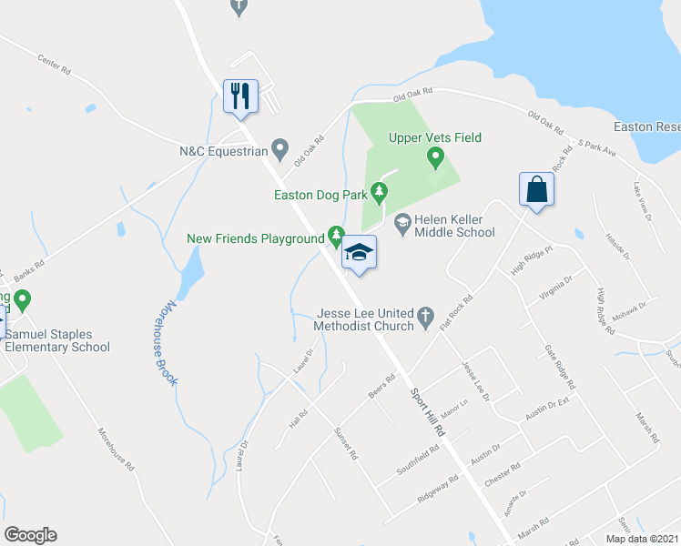 map of restaurants, bars, coffee shops, grocery stores, and more near 364 Sport Hill Road in Easton