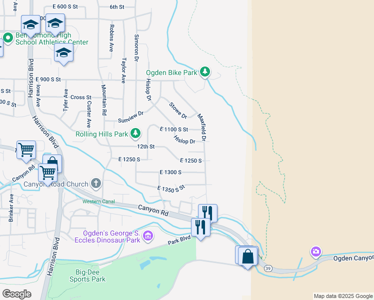map of restaurants, bars, coffee shops, grocery stores, and more near 1642 Victory Drive in Ogden