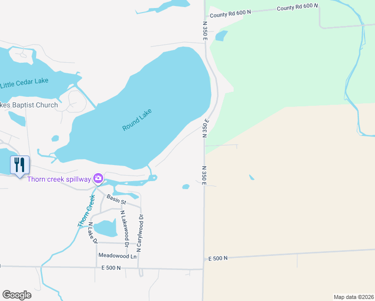 map of restaurants, bars, coffee shops, grocery stores, and more near 5549 County Road 350 East in Columbia City
