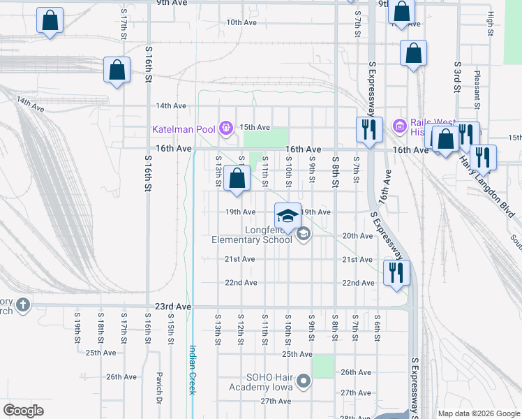 map of restaurants, bars, coffee shops, grocery stores, and more near 1816 South 11th Street in Council Bluffs