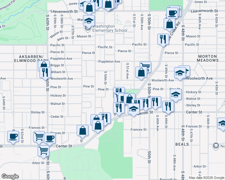 map of restaurants, bars, coffee shops, grocery stores, and more near 1602 South 52nd Street in Omaha
