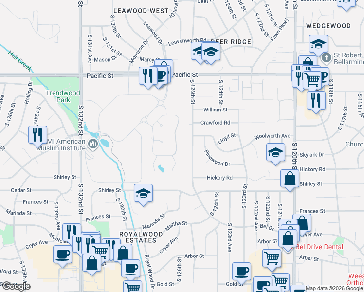 map of restaurants, bars, coffee shops, grocery stores, and more near 1609 South 127th Street in Omaha