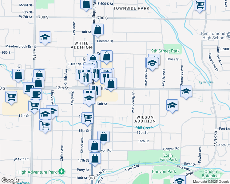 map of restaurants, bars, coffee shops, grocery stores, and more near 475 12th Street in Ogden