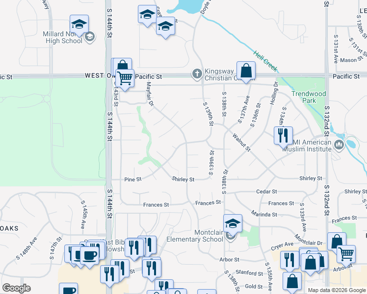 map of restaurants, bars, coffee shops, grocery stores, and more near 1606 Mayfair Drive in Omaha