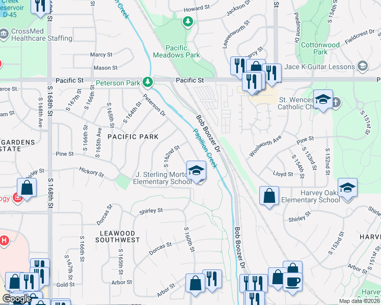 map of restaurants, bars, coffee shops, grocery stores, and more near 1524 Peterson Drive in Omaha