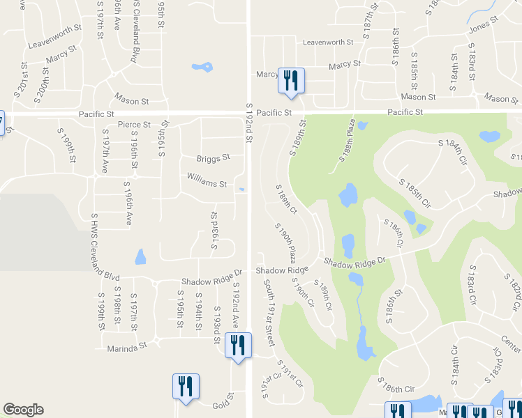 map of restaurants, bars, coffee shops, grocery stores, and more near 1508 South 190th Plaza in Omaha