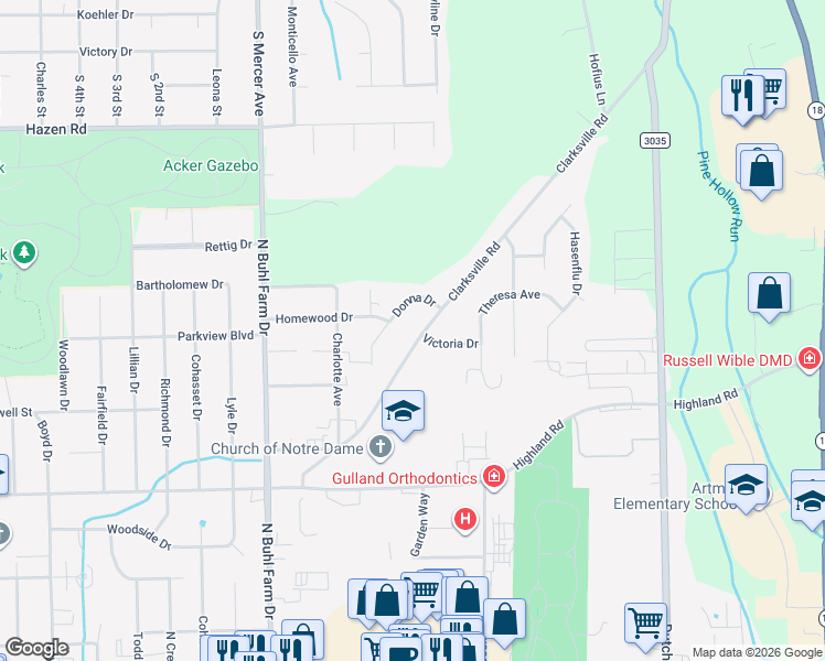 map of restaurants, bars, coffee shops, grocery stores, and more near 769 Clarksville Road in Hermitage