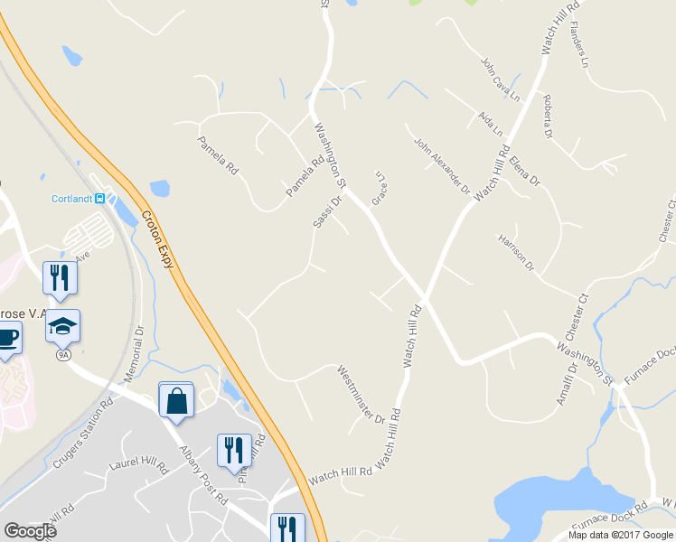 map of restaurants, bars, coffee shops, grocery stores, and more near 17 Sassi Drive in Croton-on-Hudson