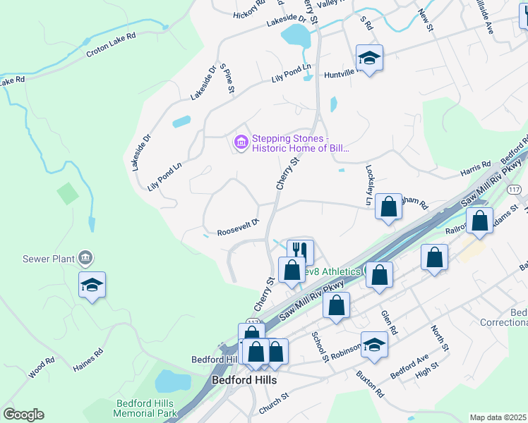 map of restaurants, bars, coffee shops, grocery stores, and more near 67 Roosevelt Drive in Bedford Hills