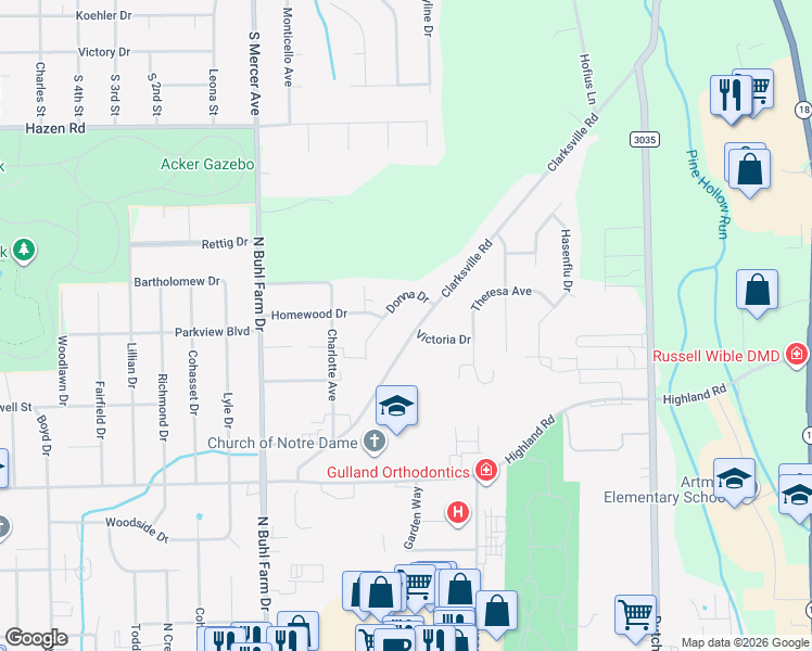 map of restaurants, bars, coffee shops, grocery stores, and more near 769 Clarksville Road in Hermitage