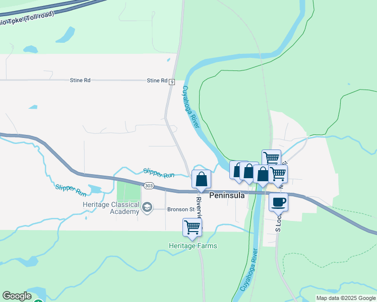map of restaurants, bars, coffee shops, grocery stores, and more near 6267 Riverview Road in Peninsula