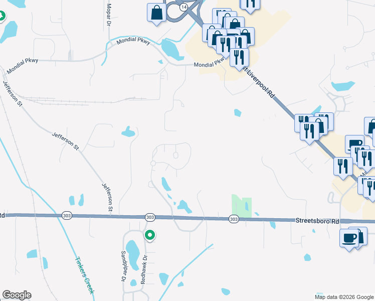 map of restaurants, bars, coffee shops, grocery stores, and more near 9344 Hickory Ridge Drive in Streetsboro