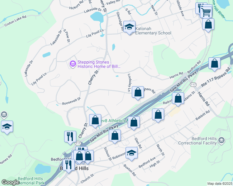 map of restaurants, bars, coffee shops, grocery stores, and more near 47 Nottingham Road in Bedford Hills