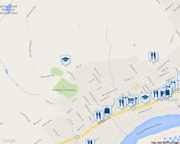 map of restaurants, bars, coffee shops, grocery stores, and more near 251 Orchard St in Plymouth