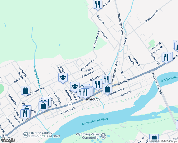map of restaurants, bars, coffee shops, grocery stores, and more near 90 High St in Plymouth