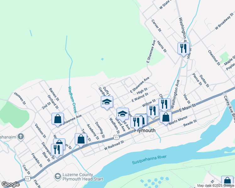 map of restaurants, bars, coffee shops, grocery stores, and more near 11 East Shawnee Avenue in Plymouth