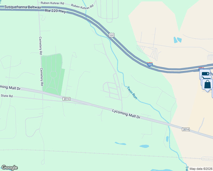 map of restaurants, bars, coffee shops, grocery stores, and more near 91 Odell Road in Muncy