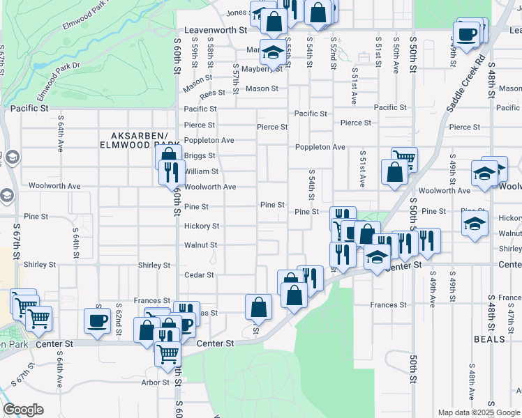 map of restaurants, bars, coffee shops, grocery stores, and more near 1606 South 56th Street in Omaha